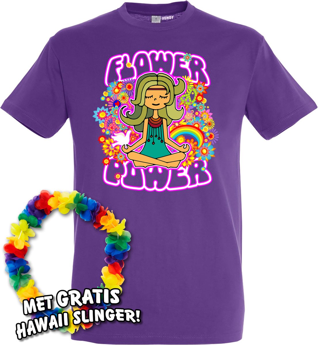 T-shirt Hippie Girl Meditation Flower Power | Toppers in Concert 2022 | Toppers Kleding Shirt | Happy Together | Hippie Jaren 60 | Paars | maat 3XL